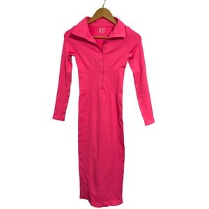 Chic Pink Long Sleeve Dress with Back Slit